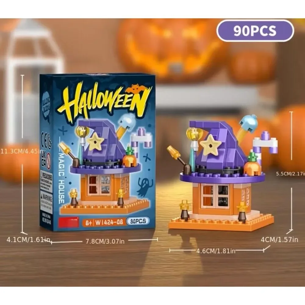 Halloween Magic House Building Block Set 90 PCS Witch Hat Pumpkin Mini Bricks